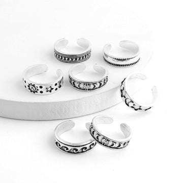 7Pcs Vintage Hollow Carved Star Moon Toe Rings Kits Bohemian Adjustable Open Finger Ring for Women Boho Beach Foot Ring Jewelry daiiibabyyy